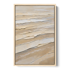 White Textured Painting of Low Tide Ridges - Oak Framed Canvas Wall Art - Front
