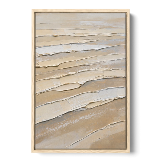 White Textured Painting of Low Tide Ridges - Oak Framed Canvas Wall Art - Front