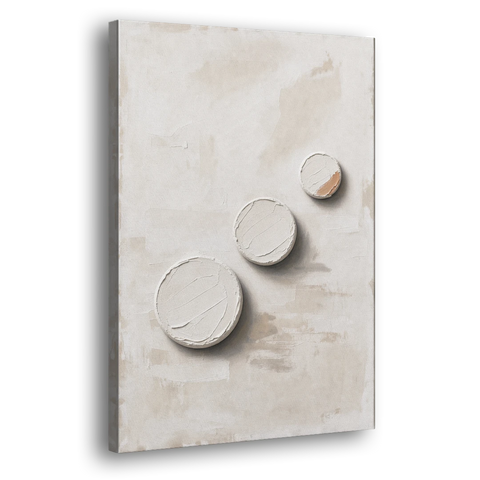 White Textured Wall Art of Three Rising Discs - Canvas Wall Art - Side