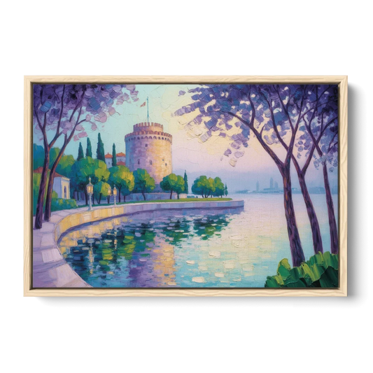 White Tower Serenity - Oak Framed Canvas Wall Art - Front