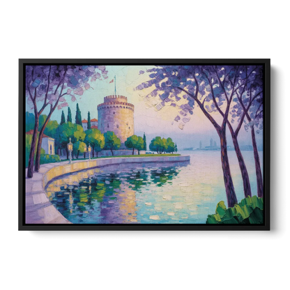 White Tower Serenity Front - Black Canvas Wall Art