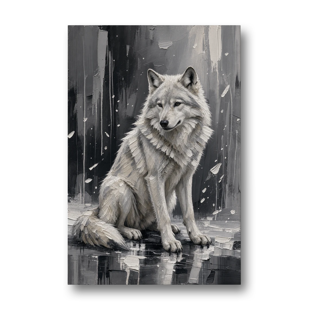 White Wolf Canvas in Falling Snow - Canvas Wall Art - Front