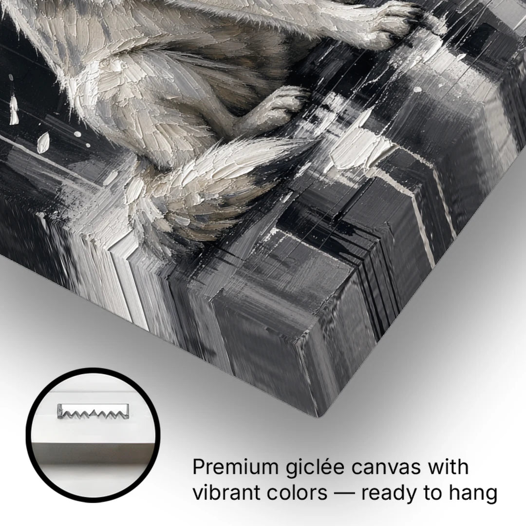 White Wolf Canvas in Falling Snow - Canvas Wall Art - Gallery Wrap Corner