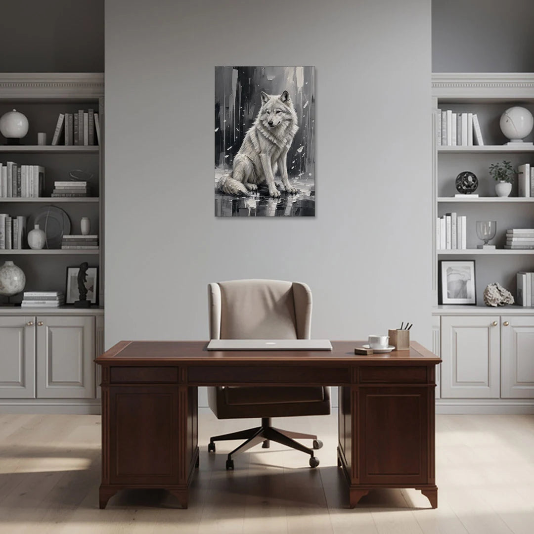 White Wolf Canvas in Falling Snow - Canvas Wall Art - Office - 24x36