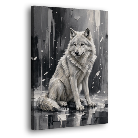 White Wolf Canvas in Falling Snow - Canvas Wall Art