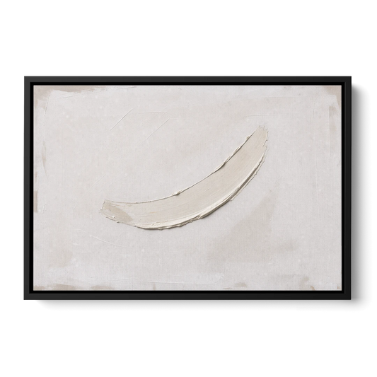 White on White Painting with a Warm Crescent - Black Framed Canvas Wall Art - Front