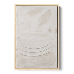 White on White Wall Art with Three Curved Ridges - Oak Framed Canvas Wall Art - Front