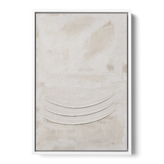 White on White Wall Art with Three Curved Ridges - White Framed Canvas Wall Art - Front