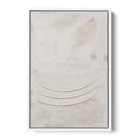 White on White Wall Art with Three Curved Ridges - White Framed Canvas Wall Art - Front