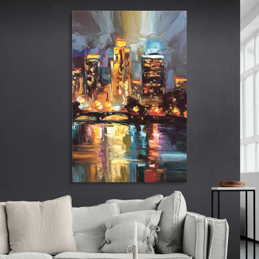 Wichita Cityscape Glow Sitting Room - Canvas Wall Art