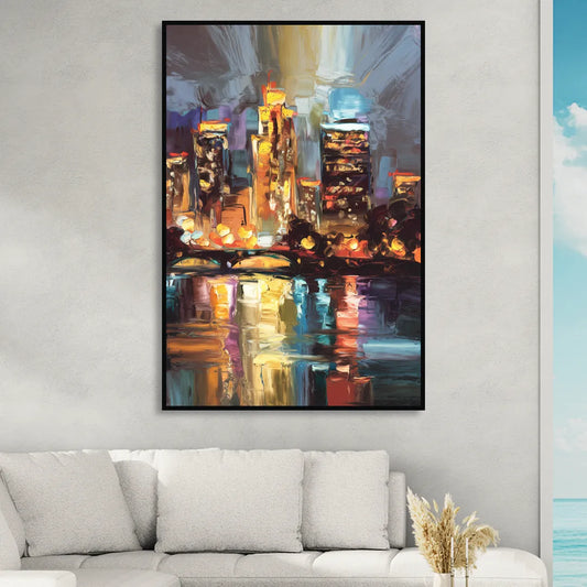 Wichita Cityscape Glow Living Room - Black Canvas Wall Art