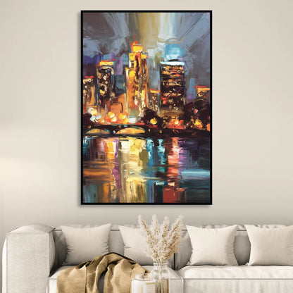 Wichita Cityscape Glow Sitting Room - Black Canvas Wall Art