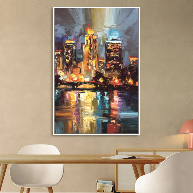 Wichita Cityscape Glow Living Room - White Canvas Wall Art