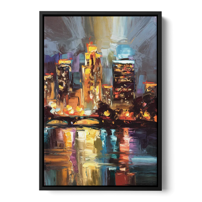 Wichita Cityscape Glow Front - Black Canvas Wall Art