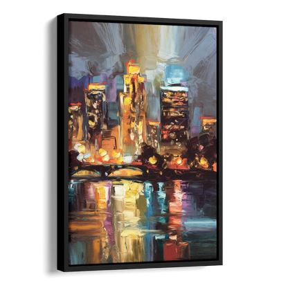 Wichita Cityscape Glow Side - Black Canvas Wall Art