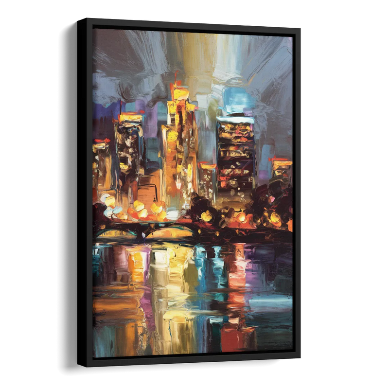 Wichita Cityscape Glow Side - Black Canvas Wall Art