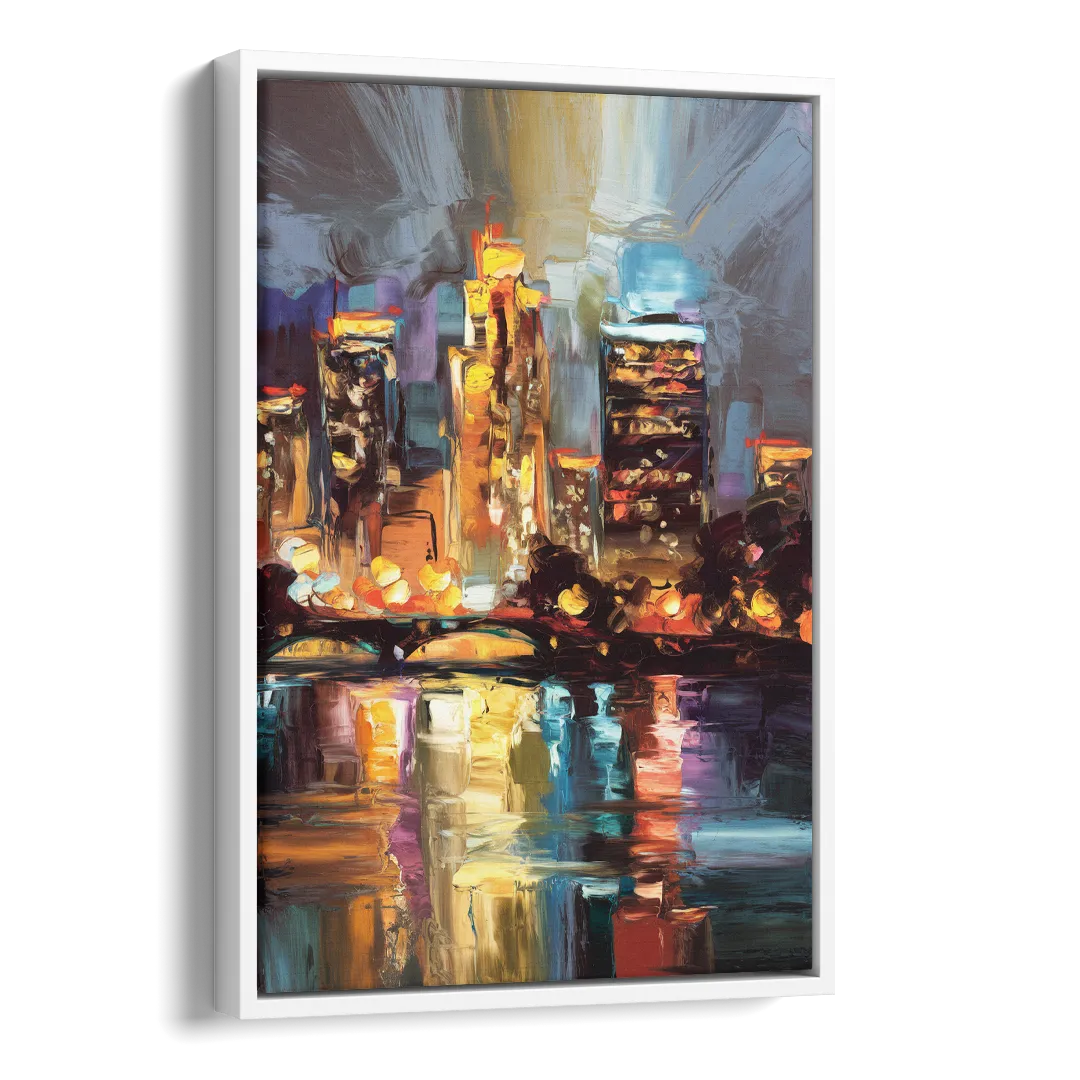 Wichita Cityscape Glow Side - White Canvas Wall Art