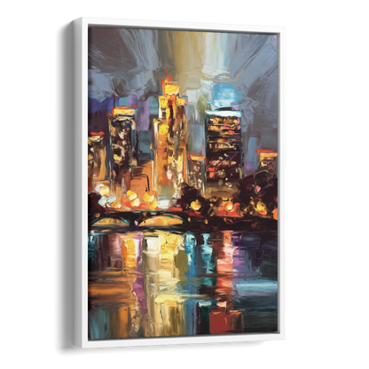 Wichita Cityscape Glow Side - White Canvas Wall Art