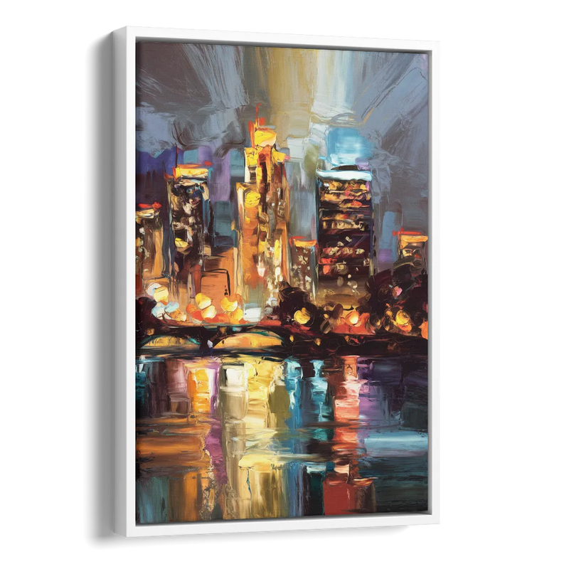 Wichita Cityscape Glow Side - White Canvas Wall Art