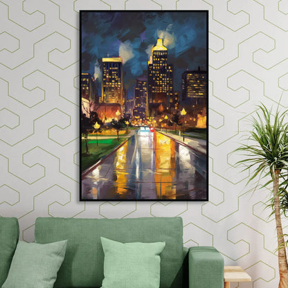 Wichita Downtown Lights Sitting Room - Black Canvas Wall Art