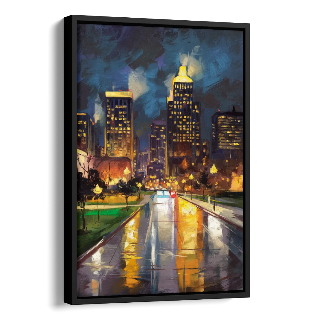 Wichita Downtown Lights Side - Black Canvas Wall Art