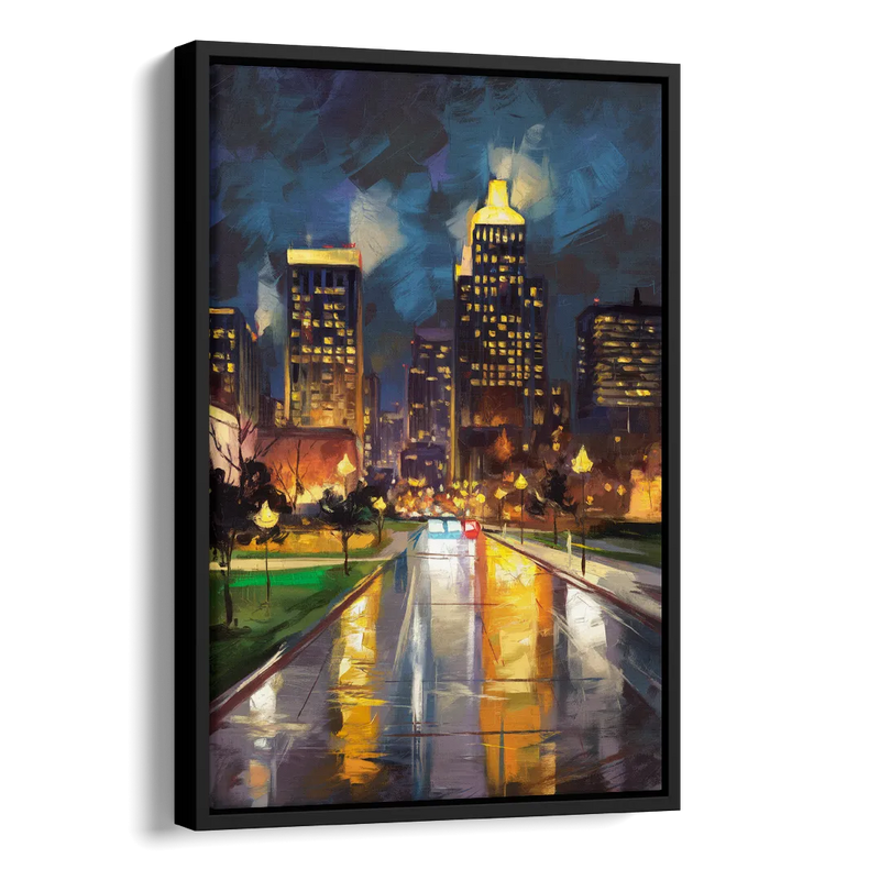 Wichita Downtown Lights Side - Black Canvas Wall Art