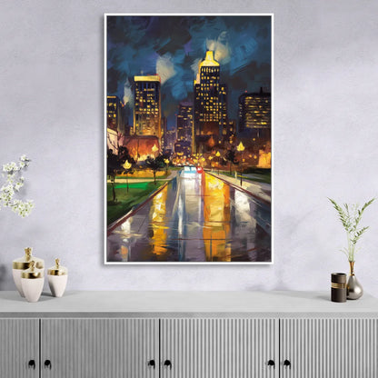 Wichita Downtown Lights Living Room - White Canvas Wall Art