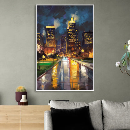 Wichita Downtown Lights Sitting Room - White Canvas Wall Art