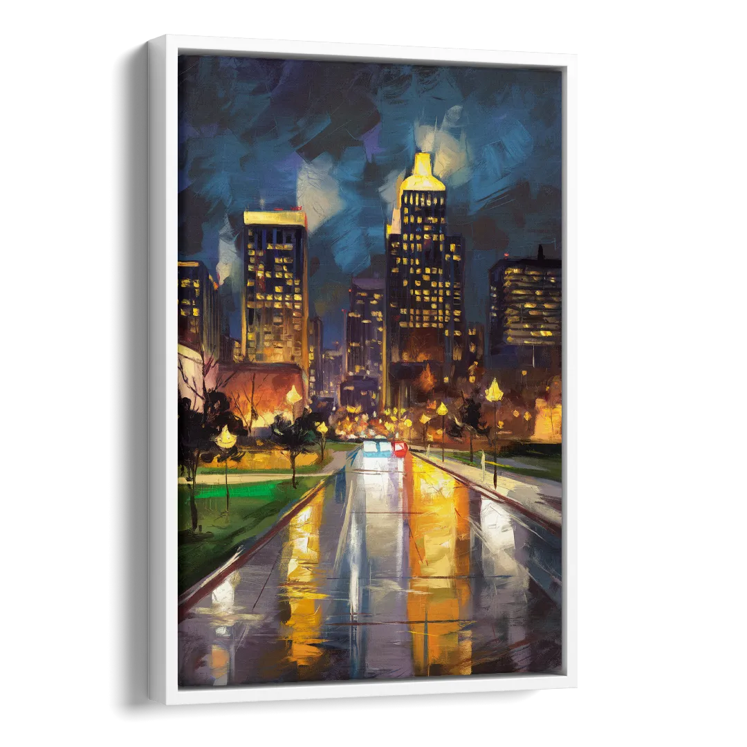 Wichita Downtown Lights Side - White Canvas Wall Art
