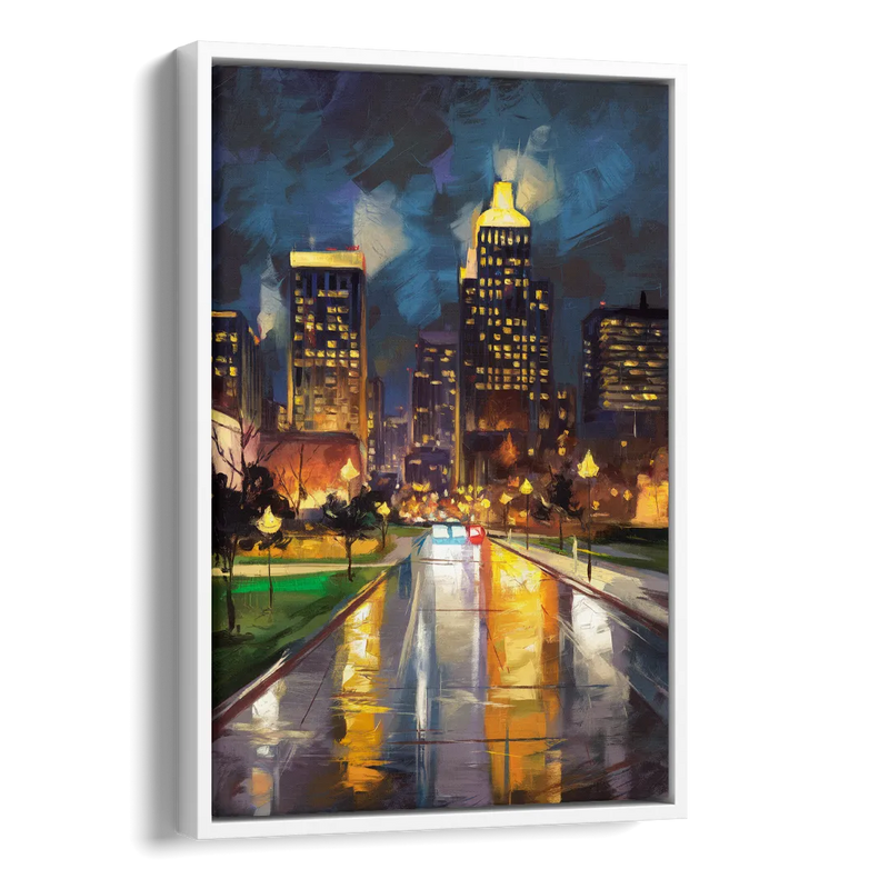 Wichita Downtown Lights Side - White Canvas Wall Art