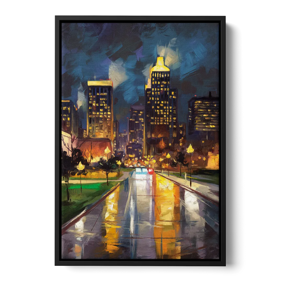 Wichita Downtown Lights Front - Black Canvas Wall Art