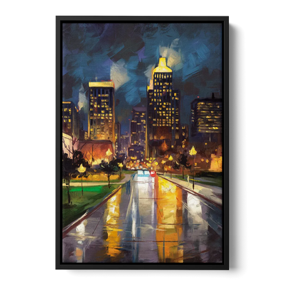 Wichita Downtown Lights Front - Black Canvas Wall Art