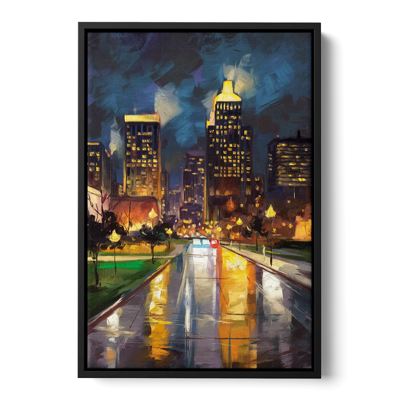 Wichita Downtown Lights Front - Black Canvas Wall Art