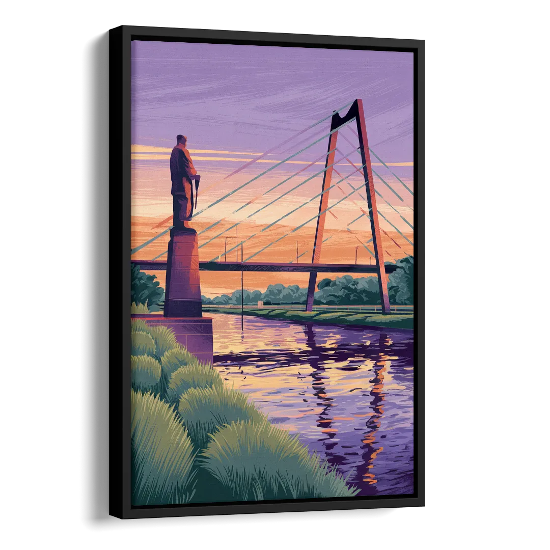 Wichita Riverfront Views Side - Black Canvas Wall Art