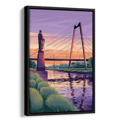 Wichita Riverfront Views Side - Black Canvas Wall Art