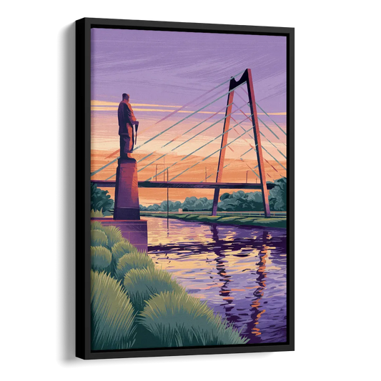 Wichita Riverfront Views Side - Black Canvas Wall Art