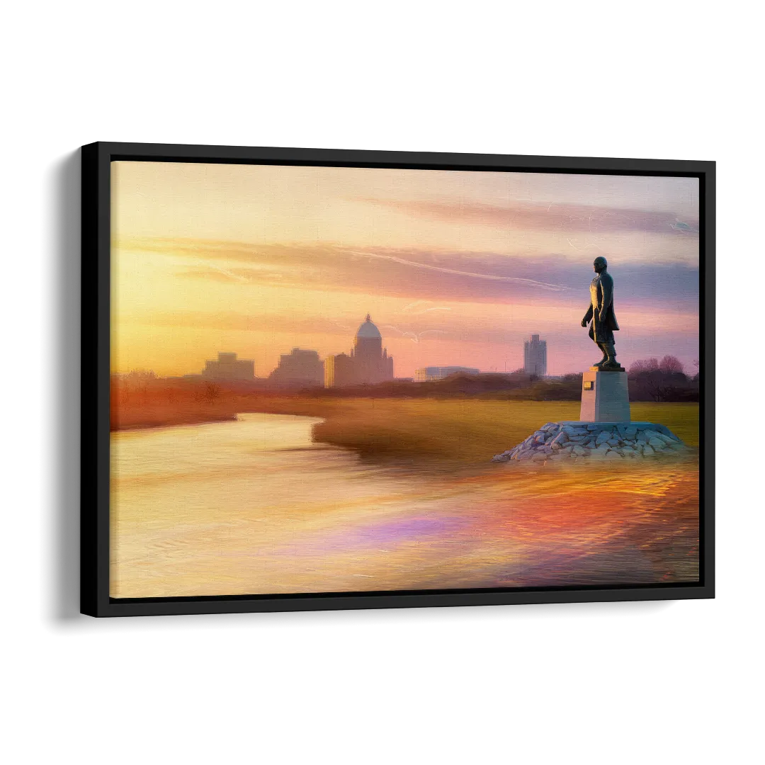 Wichita Skyline Sunset Side - Black Canvas Wall Art