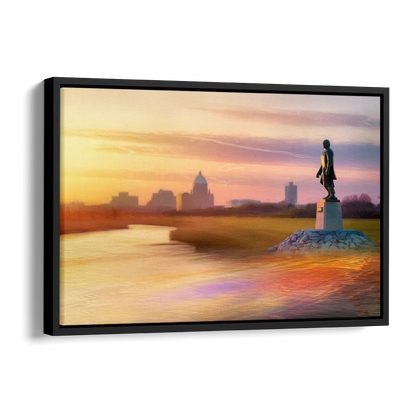 Wichita Skyline Sunset Side - Black Canvas Wall Art