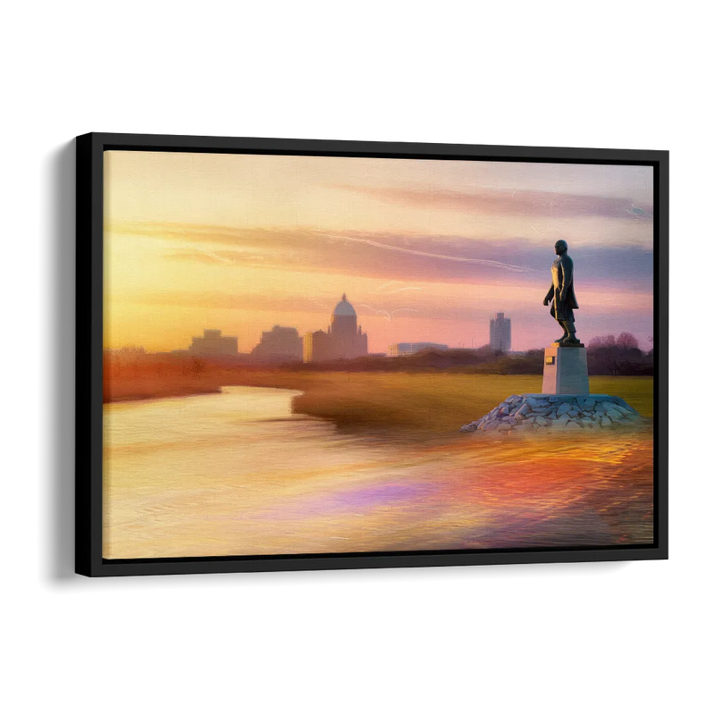 Wichita Skyline Sunset Side - Black Canvas Wall Art