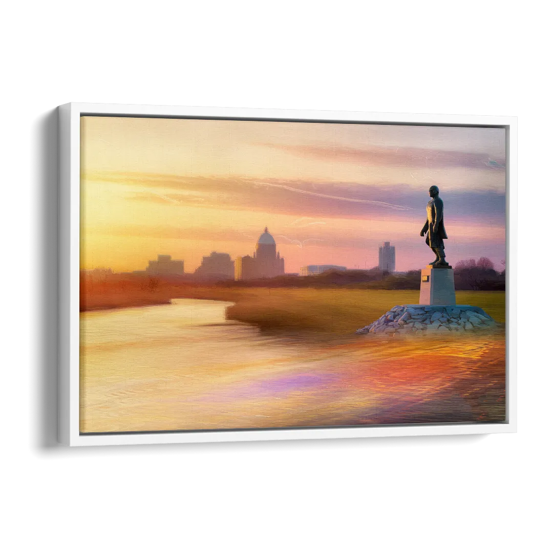 Wichita Skyline Sunset Side - White Canvas Wall Art