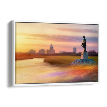 Wichita Skyline Sunset Side - White Canvas Wall Art