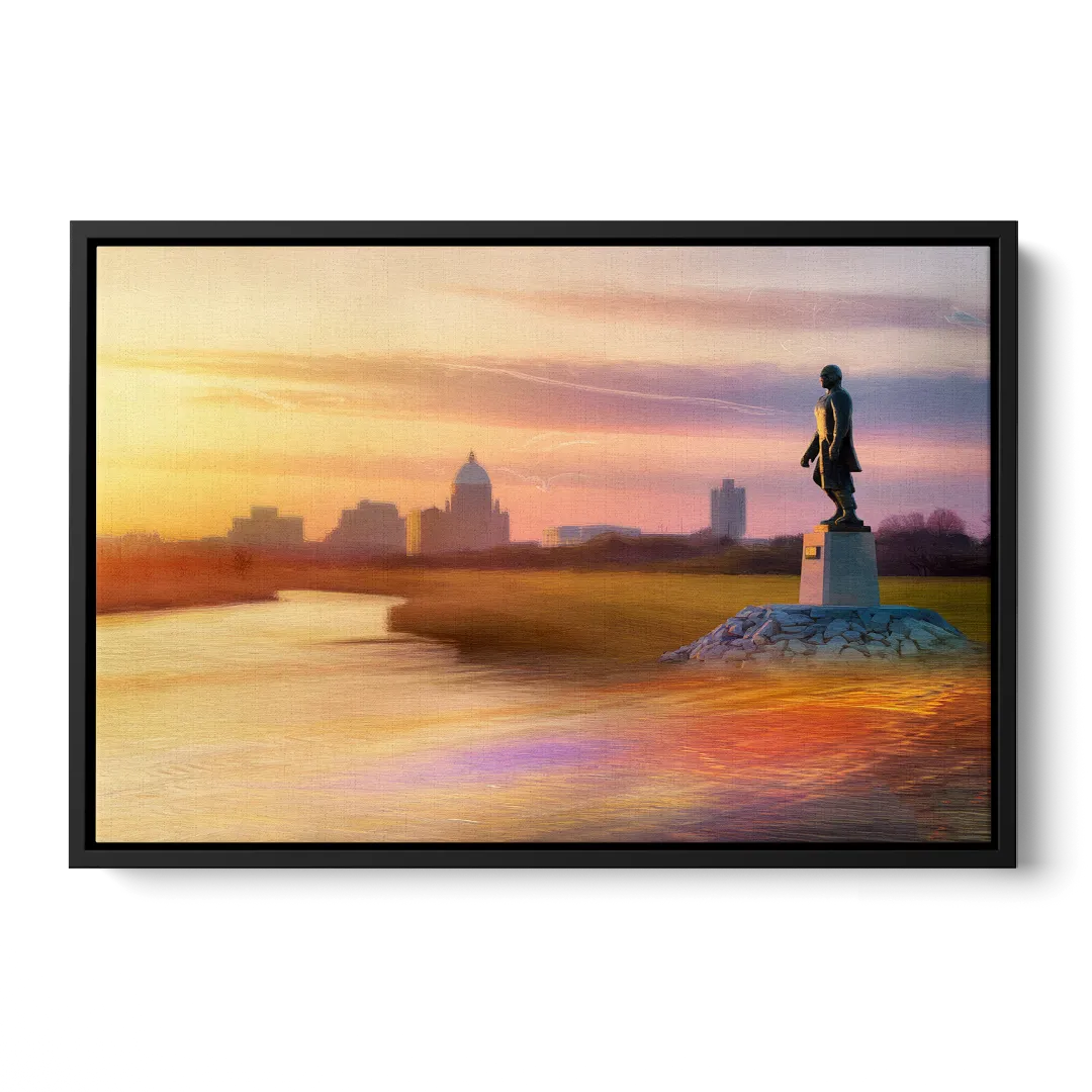 Wichita Skyline Sunset Front - Black Canvas Wall Art