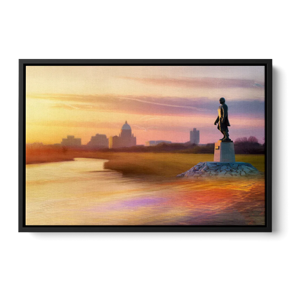 Wichita Skyline Sunset Front - Black Canvas Wall Art