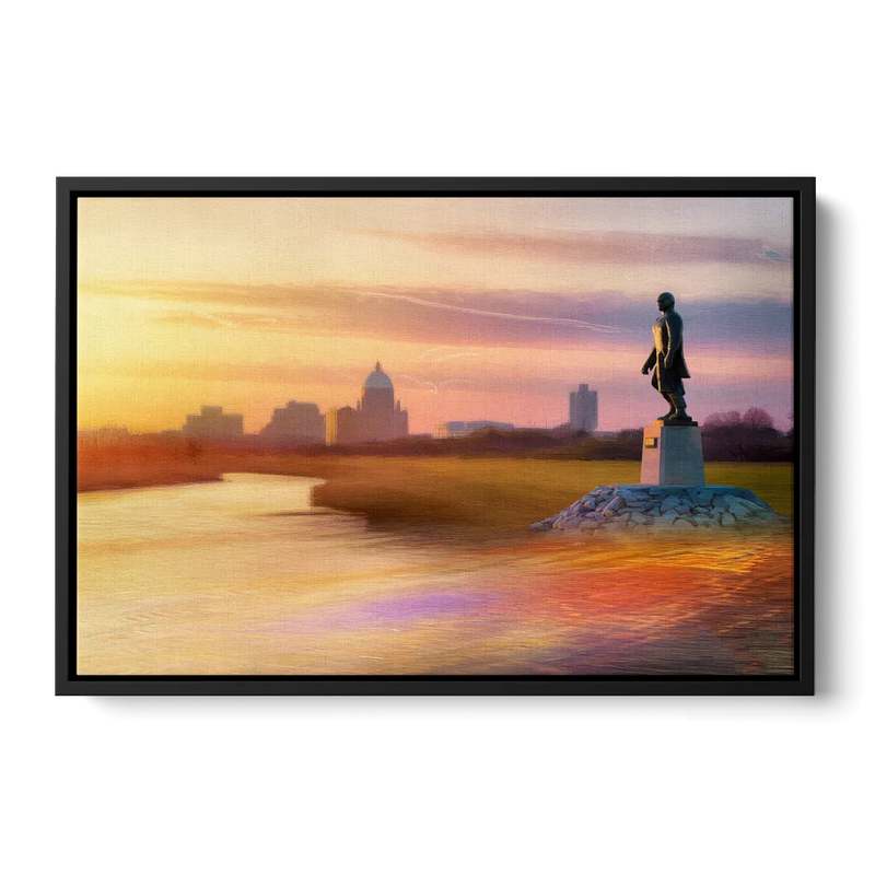 Wichita Skyline Sunset Front - Black Canvas Wall Art