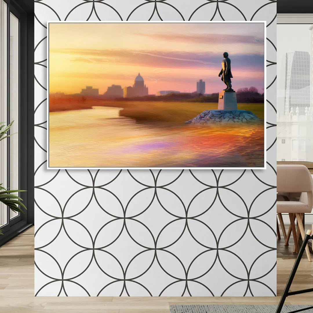 Wichita Skyline Sunset Sitting Room - White Canvas Wall Art