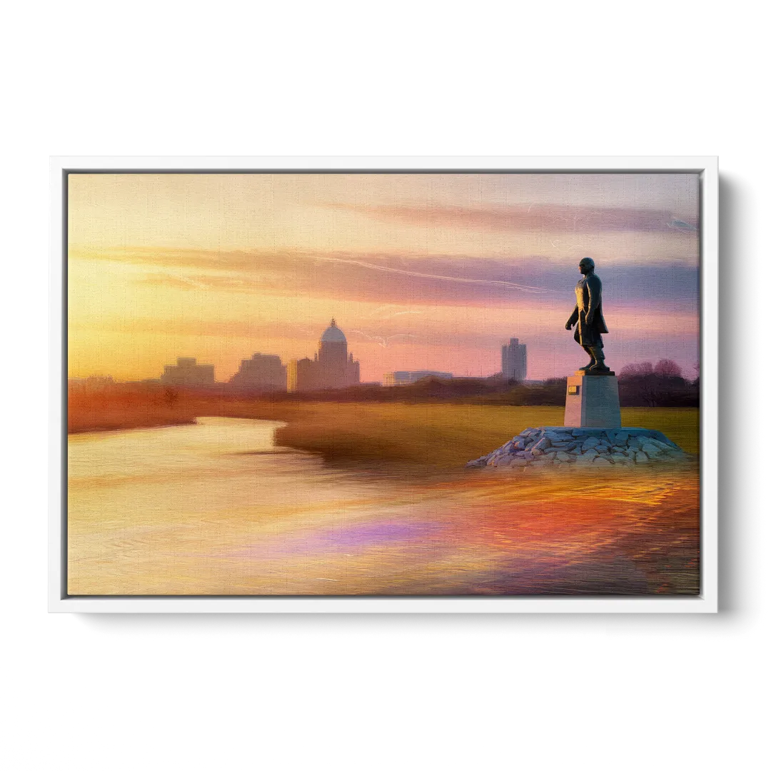 Wichita Skyline Sunset Front - White Canvas Wall Art