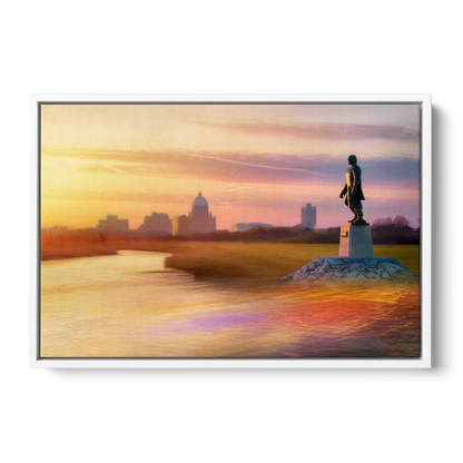 Wichita Skyline Sunset Front - White Canvas Wall Art