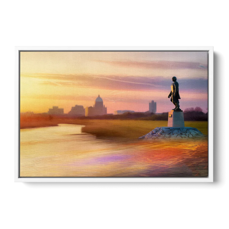 Wichita Skyline Sunset Front - White Canvas Wall Art