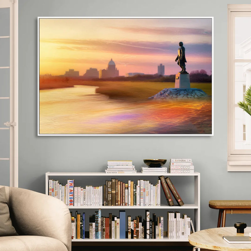 Wichita Skyline Sunset Living Room - White Canvas Wall Art