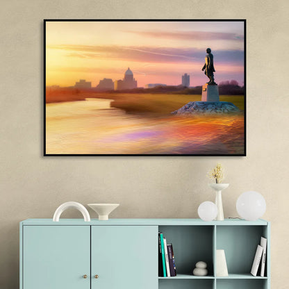 Wichita Skyline Sunset Sitting Room - Black Canvas Wall Art